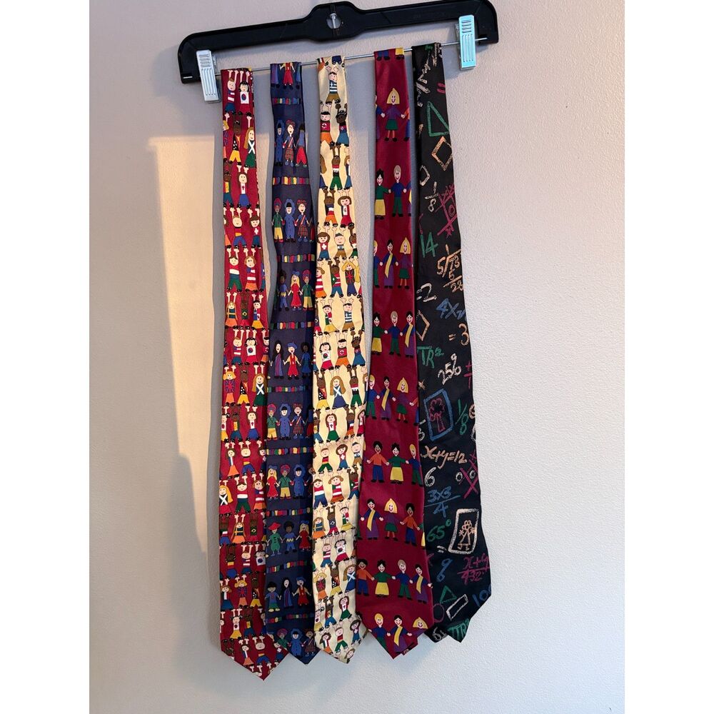 VINTAGE 90s Save The Children Silk Tie Bundle (Set of 5) - Artist Series Novelty